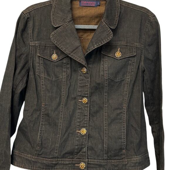 Tribal Denim Stretch Jacket Size 8 Rhinestone Accent Buttons - Picture 1 of 10